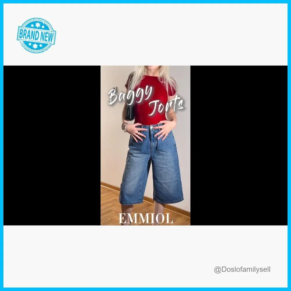 Y2K Retro Denim Bermudas Wide Leg Baggy Jean Shorts Mid High Waisted - Picture 6 of 7